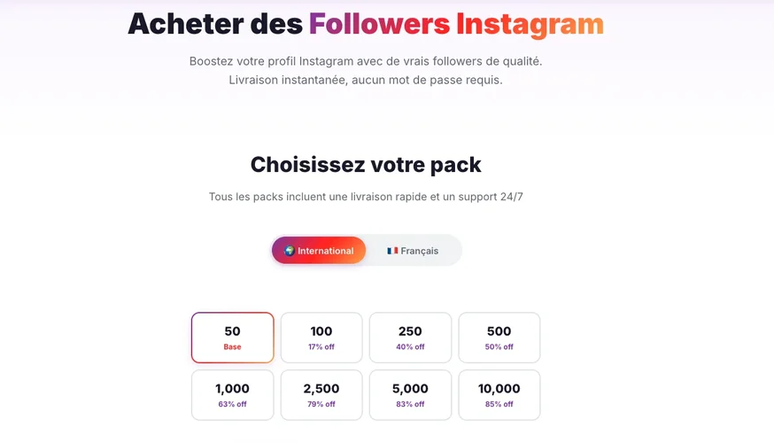 Packs de seguidores Instagram disponibles en Followers Lab